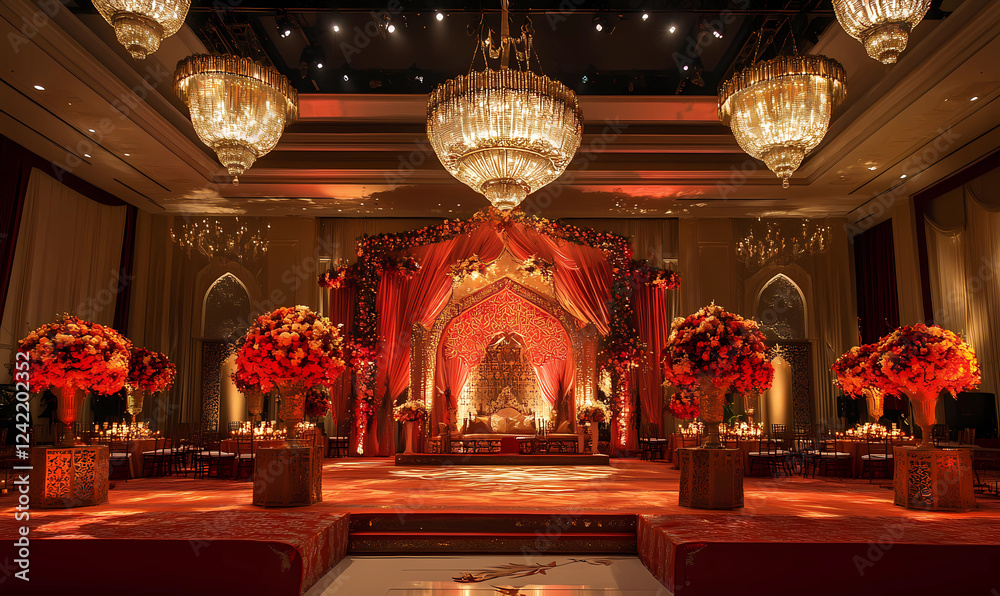 Fototapeta premium Professional Muslim Wedding Planner Creating Stunning and Elegant Ballroom Designs for a Perfect Celebration
