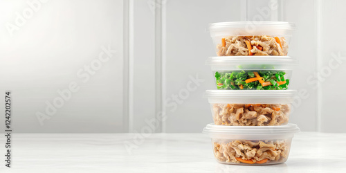 Plastic Containers of prepped ingredients for fast and convenient cooking. Organized meal planning, efficient cooking. photo