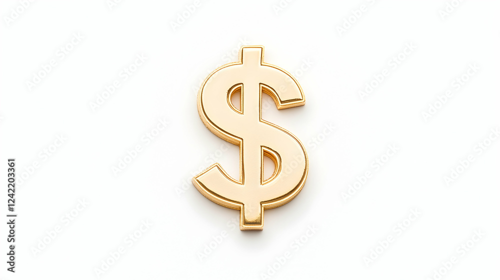 Gold dollar sign on white background; finance, wealth, money concept; website, infographic use Gold dollar sign on white background; finance, wealth, money concept; website, infographic use
