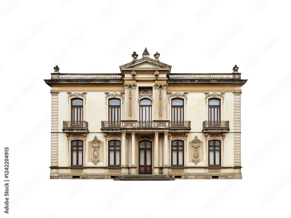 Fototapeta premium A grand, historical building featuring ornate architectural details, balconies, and decorative elements.