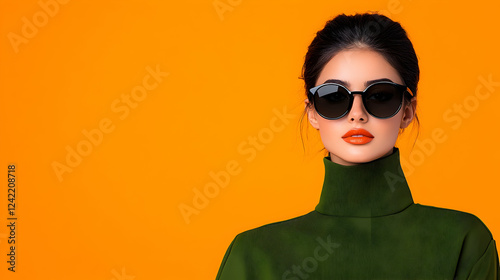 Stylish woman sunglasses orange background fashion portrait