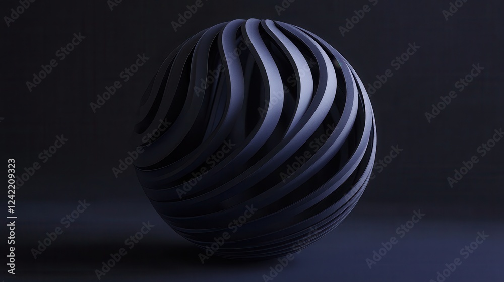 Abstract Dark Sphere with Curved Stripes and Smooth Surface Abstract Dark Sphere with Curved Stripes and Smooth Surface