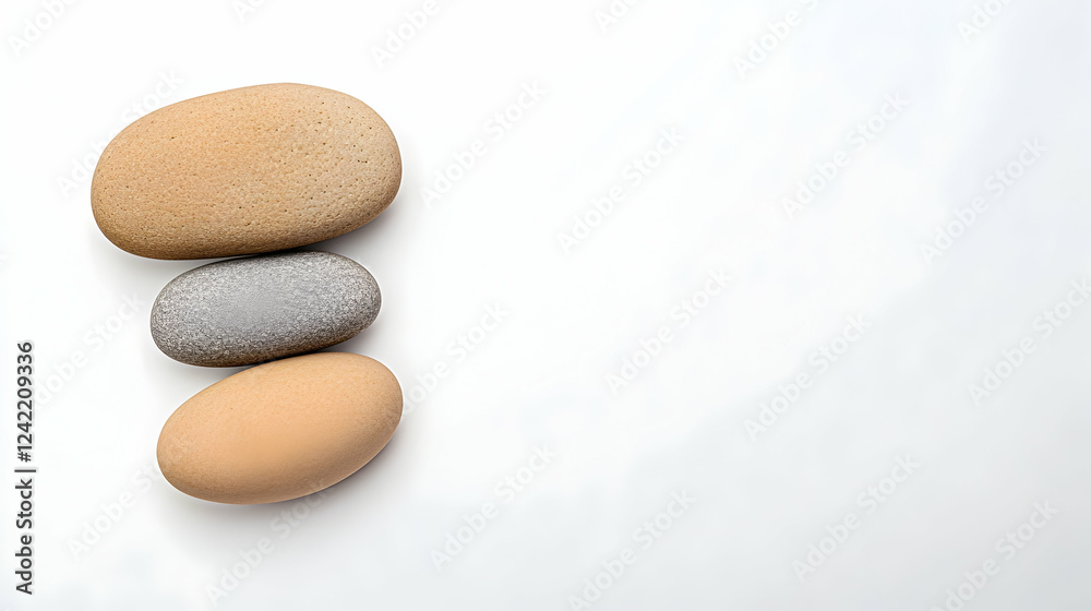 Three smooth stones stacked on white background; Zen, balance concept; website banner Three smooth stones stacked on white background; Zen, balance concept; website banner