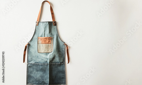 Fresh Mint Green Denim Apron with Unique Accents, Ideal for Adding a Touch of Freshness and Style