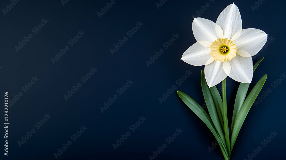 White daffodil flower on dark background, spring bloom, nature photography, greeting card design White daffodil flower on dark background, spring bloom, nature photography, greeting card design