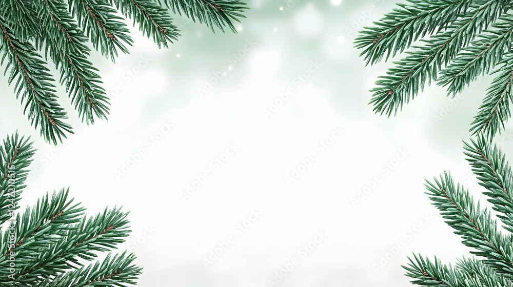 Winter holiday background fir branches frame, snowy bokeh, greeting card design Winter holiday background fir branches frame, snowy bokeh, greeting card design