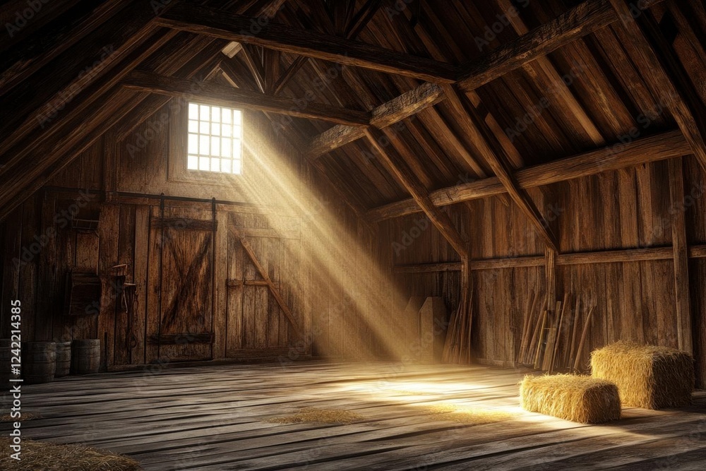 Barn Interior with Wooden Walls and Floor Rustic Farmhouse Setting Bathed in Natural Light Barn Interior with Wooden Walls and Floor Rustic Farmhouse Setting Bathed in Natural Light