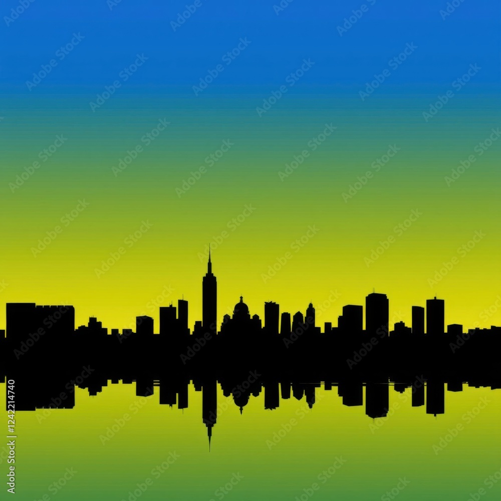 Obraz premium Night city skyline with moon skyline silhouette