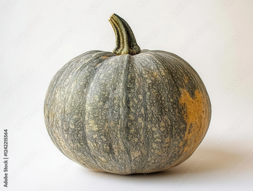 fresh whole pumpkin with detailed texture and stem against pure white backdrop, soft shadows adding depth fresh whole pumpkin with detailed texture and stem against pure white backdrop, soft shadows adding depth