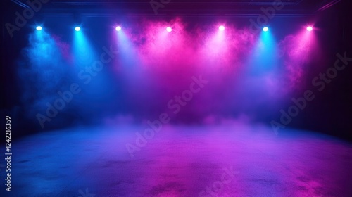 Wallpaper Mural Dark Stage Studio with Neon Lights and Smoke Effects for Product Displays Torontodigital.ca