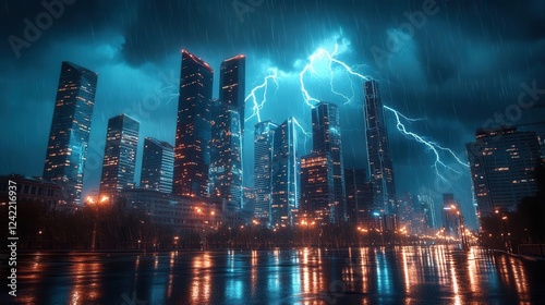 Wallpaper Mural Electric Storm Above Urban Skyline at Night, Dramatic Lightning Display for Cityscape Photography Torontodigital.ca