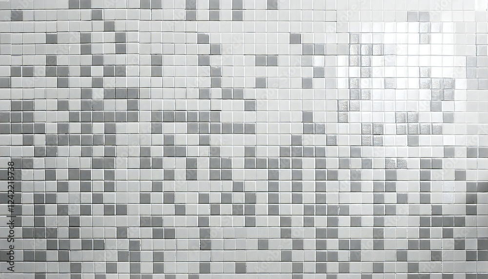 Abstract white mosaic tile wall texture background.Tile wall in kitchen,bathroom,toilet or living room.