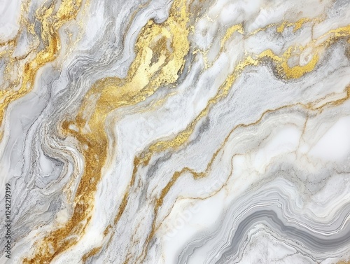 luxurious white and gold marble swirls with delicate gray veining, creating elegant natural patterns with subtle shimmer