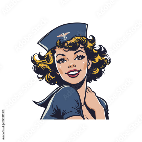 simple illustration of pinup girl marine navy sailor cartoon	
