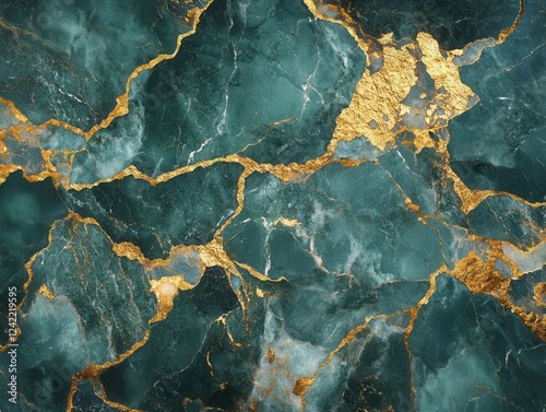 luxury marble texture with gold leaf veining, deep emerald green stone with metallic accents, premium surface design