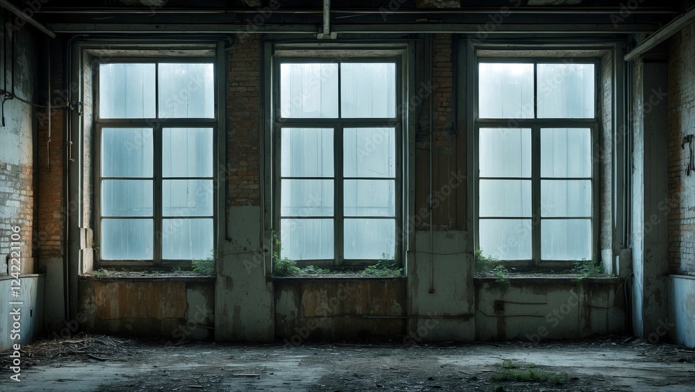 Abandoned industrial room bathed in soft diffused light Abandoned industrial room bathed in soft diffused light