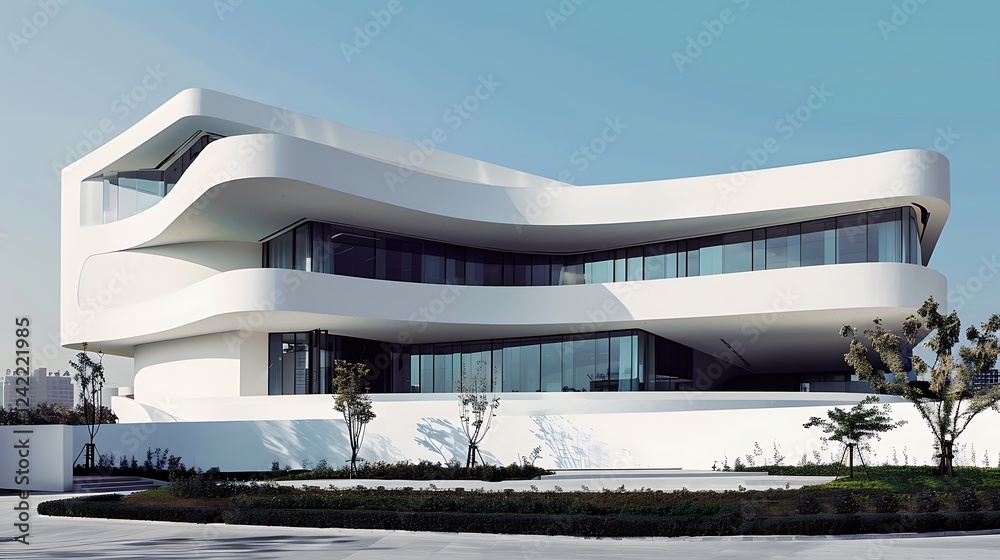 Fototapeta premium Modern white building in the blue sky background