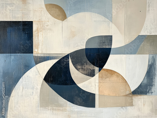 Abstract shapes and lines in neutral and blue tones