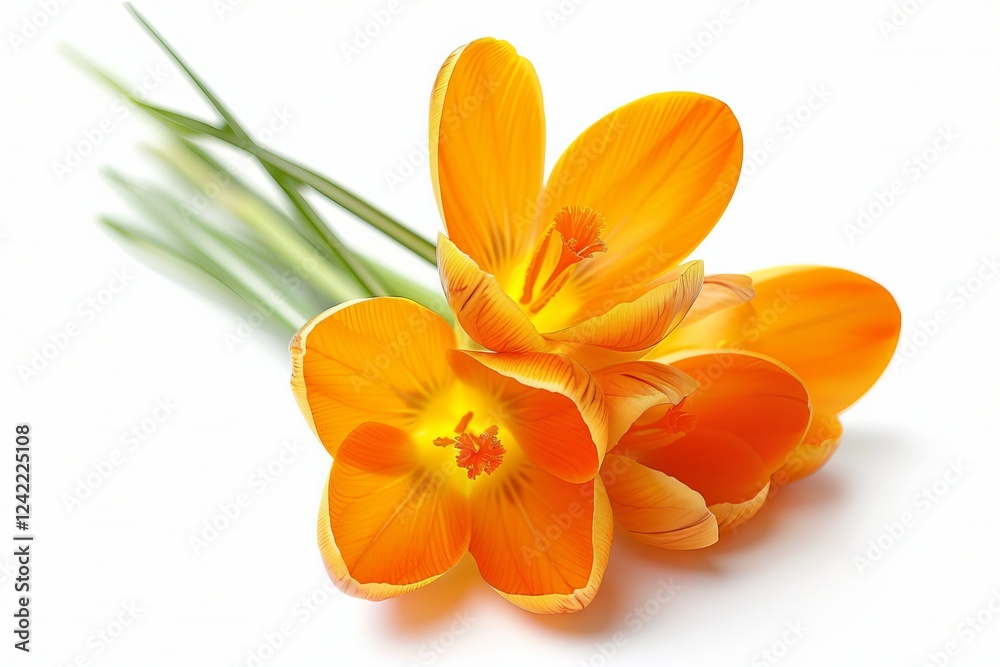 Obraz premium Orange Crocus Isolated on White Background. Beautiful Crocus Flower