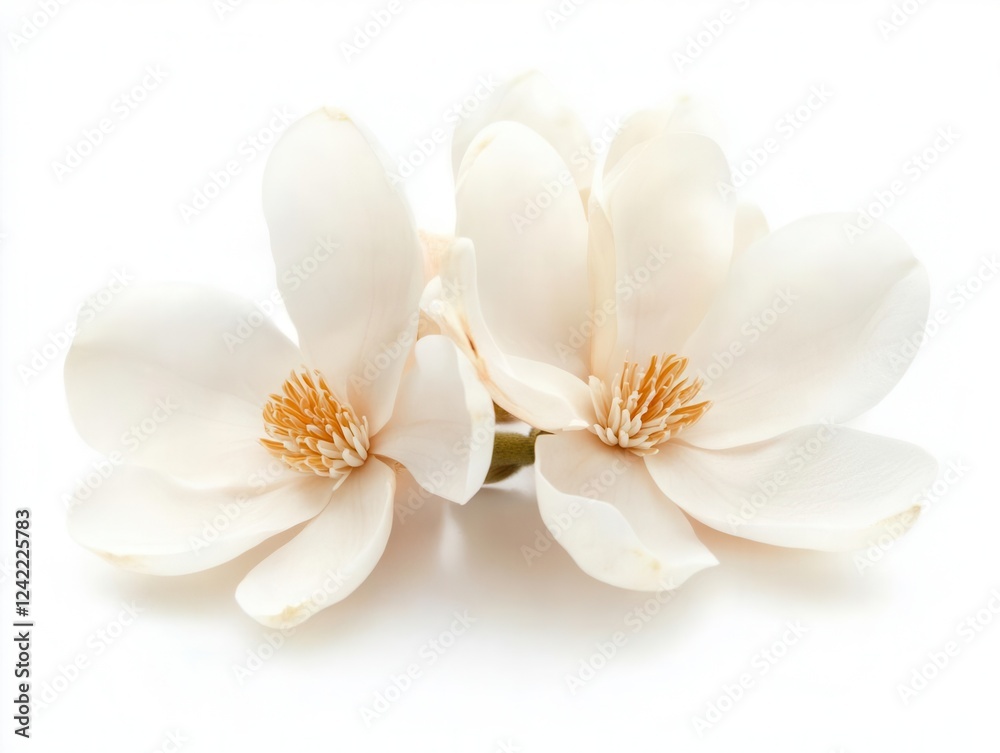 Obraz premium pure white magnolia blossom with delicate petals photographed in soft natural light against pure white background