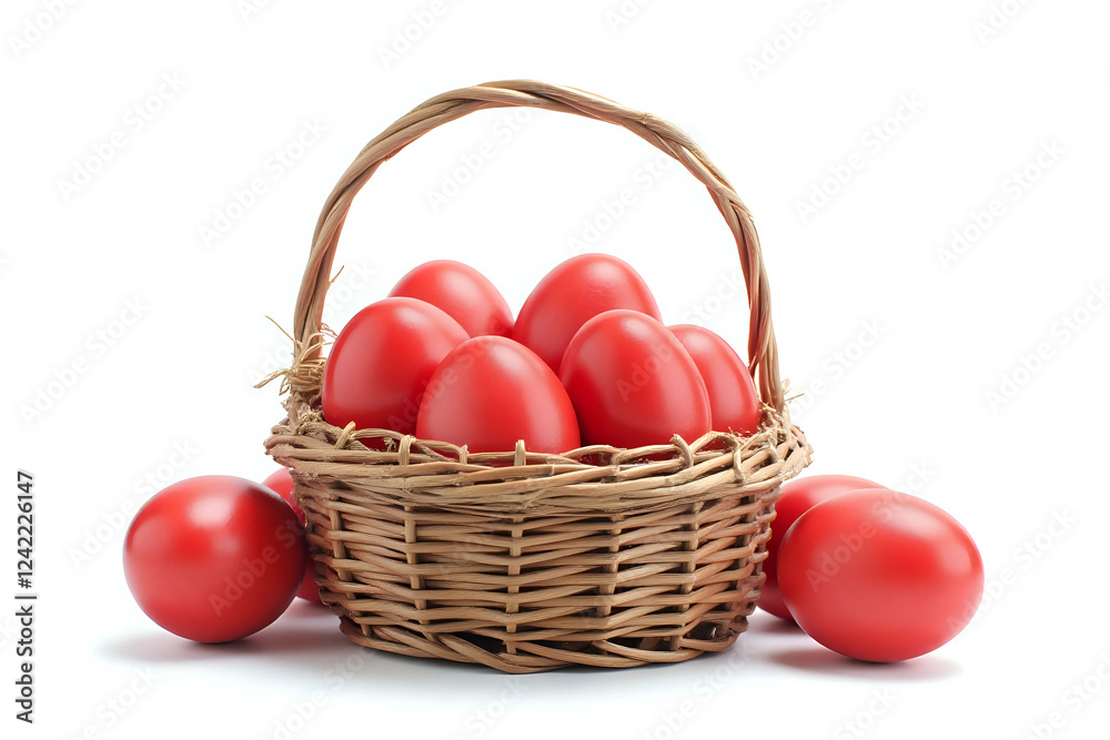 Red Easter eggs in basket isolated Red Easter eggs in basket isolated