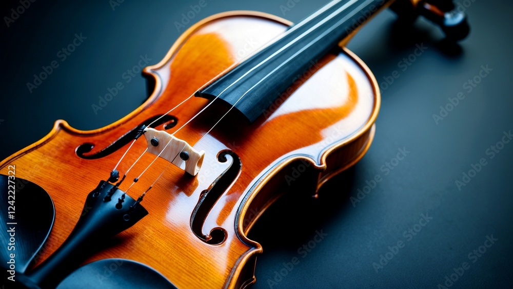 Elegant wooden violin against dark background for music enthusiasts Elegant wooden violin against dark background for music enthusiasts