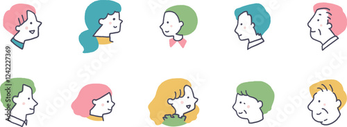 大人の男女横向きの顔だけアイコンセット
