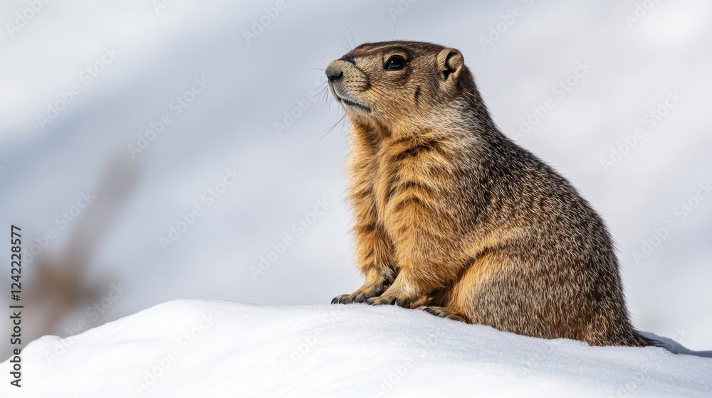 Squirrel Sitting on Snowy Surface with Clear Blue Sky Background Squirrel Sitting on Snowy Surface with Clear Blue Sky Background