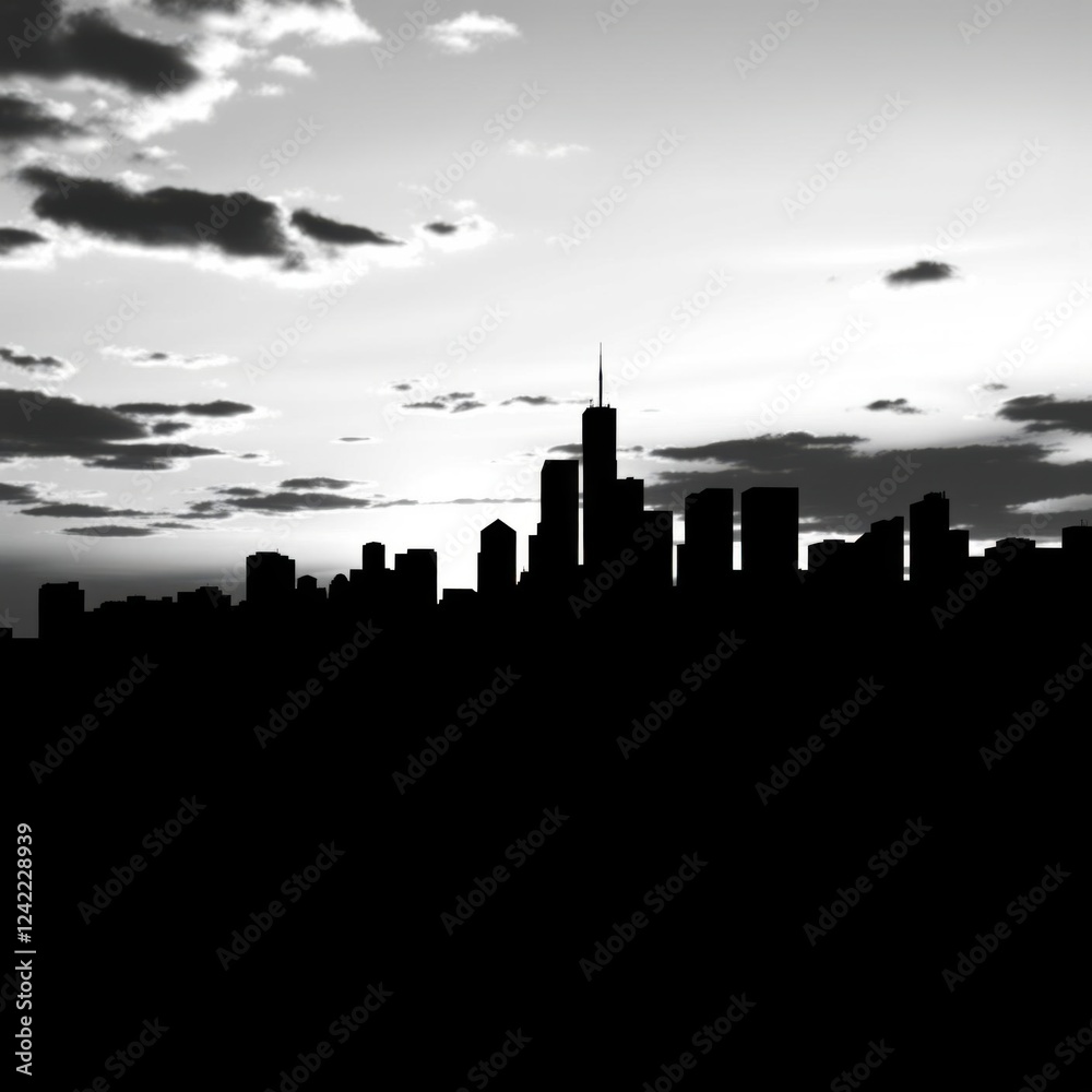 Obraz premium This image shows a simple black silhouette of the city skyline in front of a white background with copy space city rendering concept ai generated skyline silhouette 