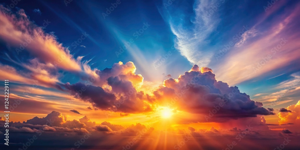 Fototapeta premium Minimalist sun and cloud photography: stunning nature images showcasing vibrant sunrises and sunsets.