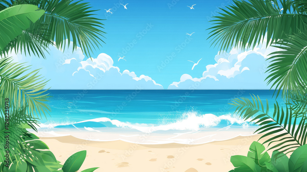 Tropical Beach Scene Palm Trees and Clear Blue Ocean Tropical Beach Scene Palm Trees and Clear Blue Ocean