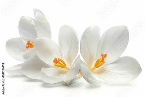 White Crocus Isolated on White Background. Beautiful Crocus Flower
