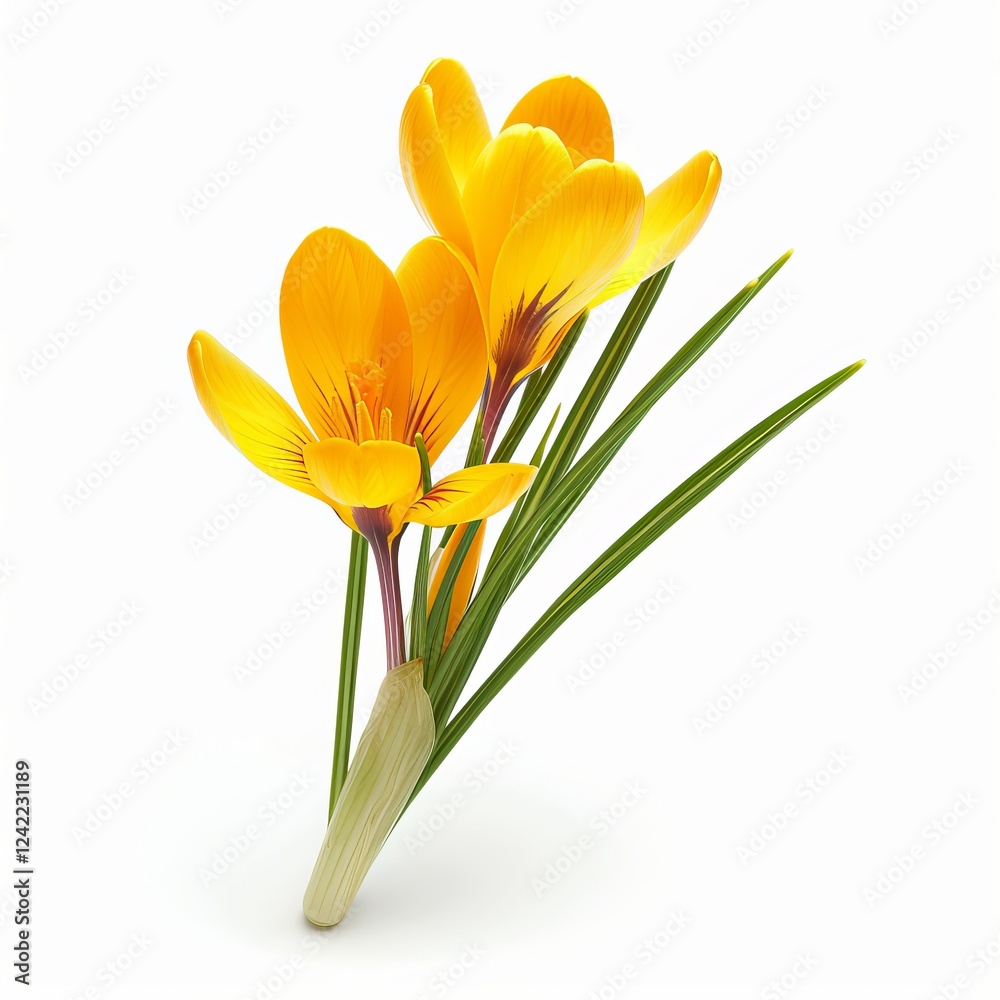 Fototapeta premium Yellow Crocus Isolated on White Background. Beautiful Crocus Flower