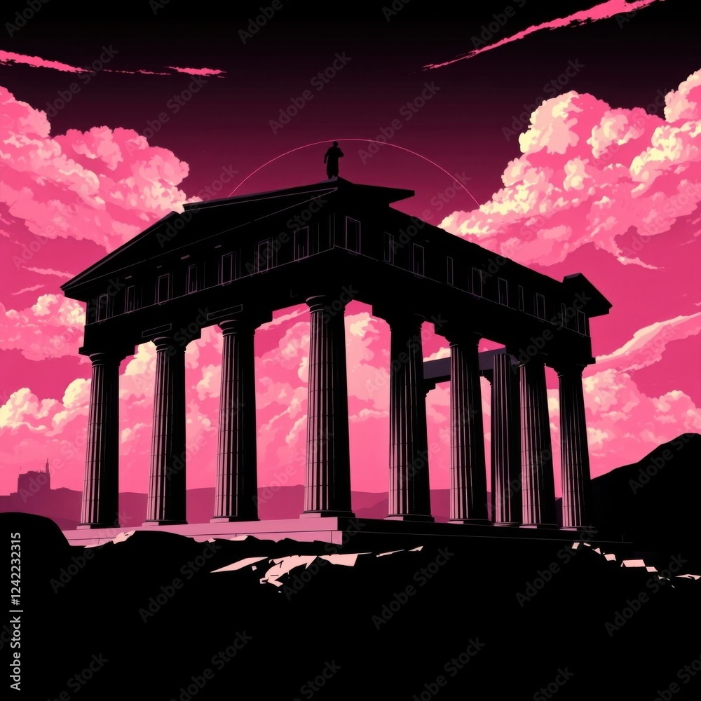 Obraz premium City skyline silhouette at sunset with pink and blue sky skyline silhouette 