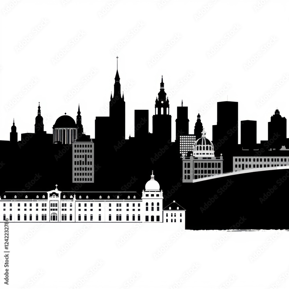 Urban skyline at dawn soft pastel hues flat design illustration skyline silhouette Urban skyline at dawn soft pastel hues flat design illustration skyline silhouette