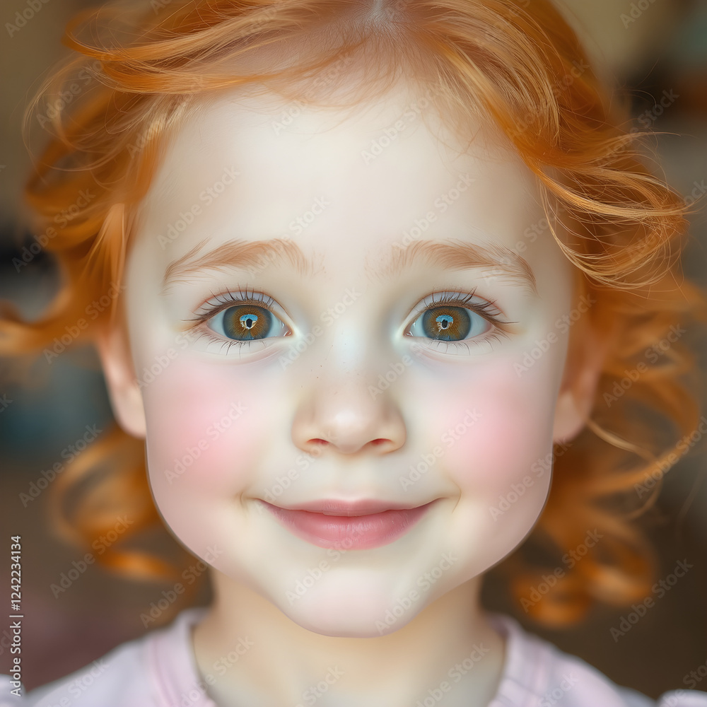 Retrato adorable de una niña con cabello naranja brillante y mirada curiosa Retrato adorable de una niña con cabello naranja brillante y mirada curiosa
