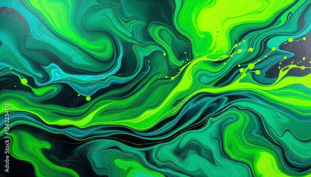 Obraz premium Abstract Green And Lime Swirling Fluid Acrylic Painting
