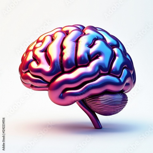 3D Colorful Rendered Brain on White Background: Intricate Detail and Realism photo