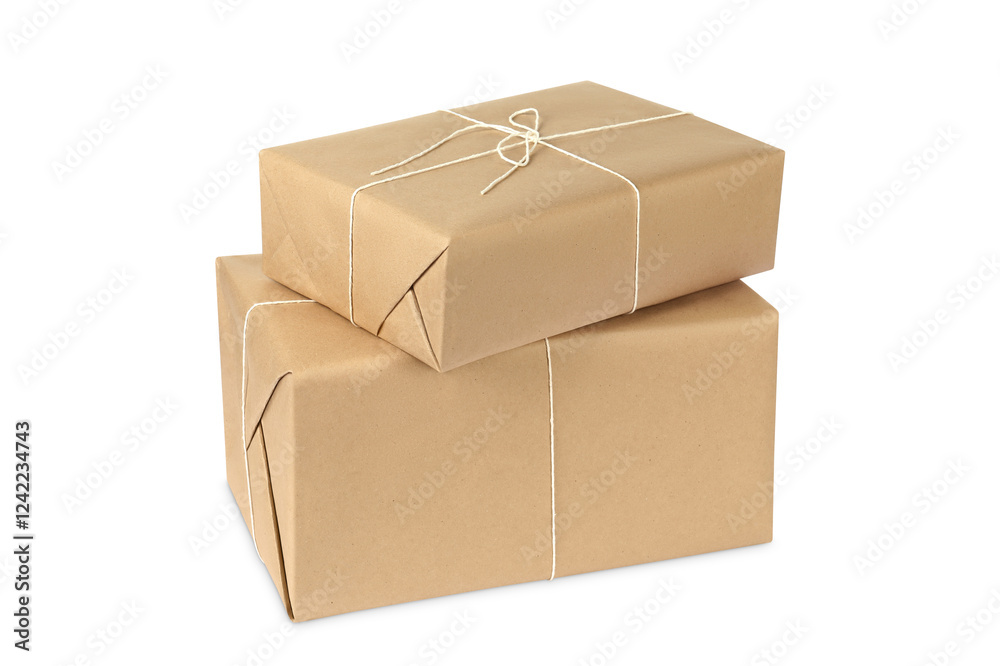 Fototapeta premium Parcel boxes wrapped in paper isolated on white