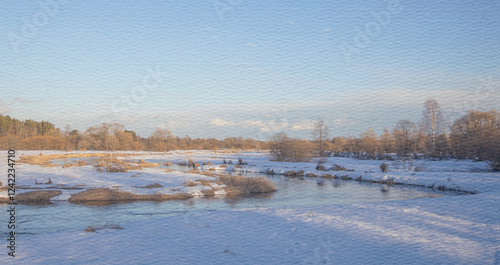 Wallpaper Mural Snowy landscape with a river running through it Torontodigital.ca