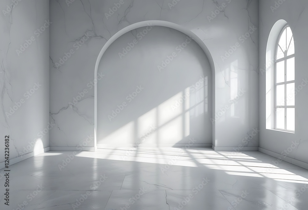 Fototapeta premium Sunlit Minimalist Room with Archway and Window