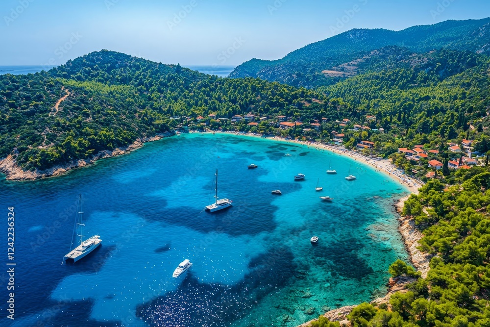 Naklejka premium Aerial drone bird's eye view photo of iconic turquoise bay.