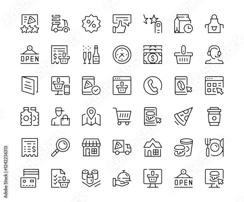 Food delivery  icons. Outline symbols collection. Premium vector line icons set