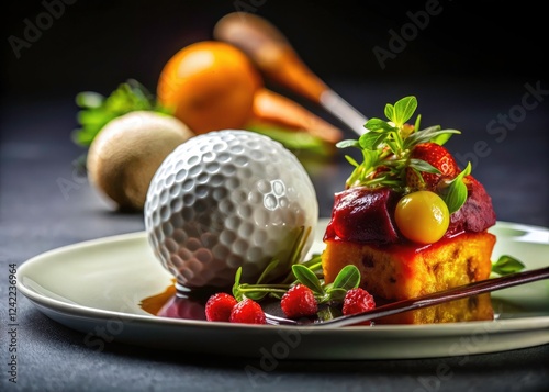 Savor gourmet fairway feasts!  Mouthwatering food photography showcases delicious courses and golf balls.