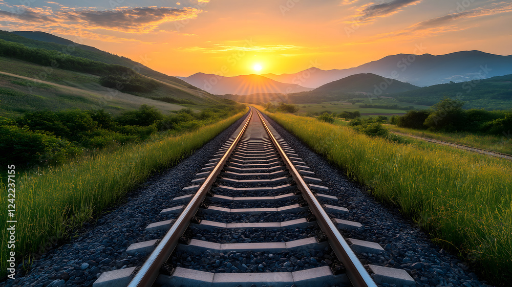 Fototapeta premium Railway at Sunset 