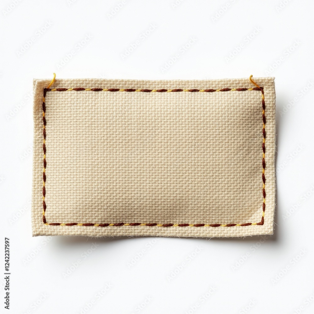 Bei Cloth Label with White Background, Yellow Border, and Red Stitching Bei Cloth Label with White Background, Yellow Border, and Red Stitching