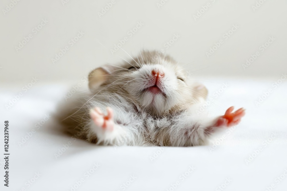 Cute funny fluffy hamster lies and sleeps. White background. Cute funny fluffy hamster lies and sleeps. White background.