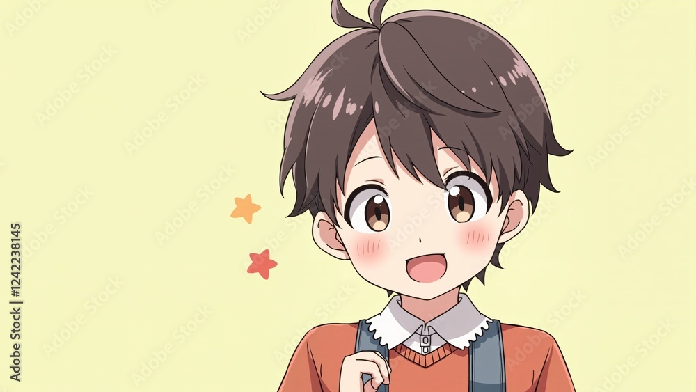 Adorable Anime Boy with Cheeky Smile and Stars Adorable Anime Boy with Cheeky Smile and Stars