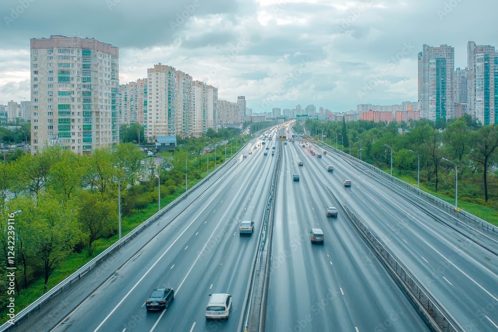 Motion blurred high way background in the nature.