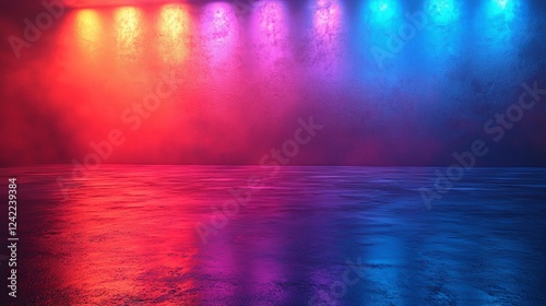 Vibrant abstract background with colorful lights reflecting on a wet surface, ideal for creative projects